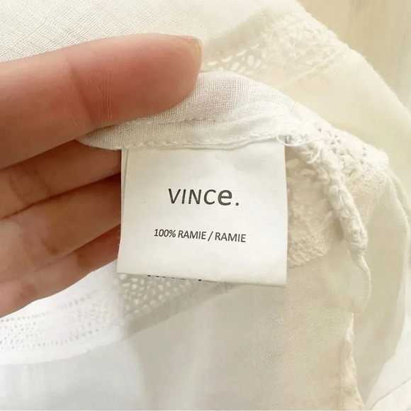 VINCE 100% Ramie White Lace Insert Boxy Top Size XXS Minimalist Quiet Luxury‎ - Picture 5 of 7